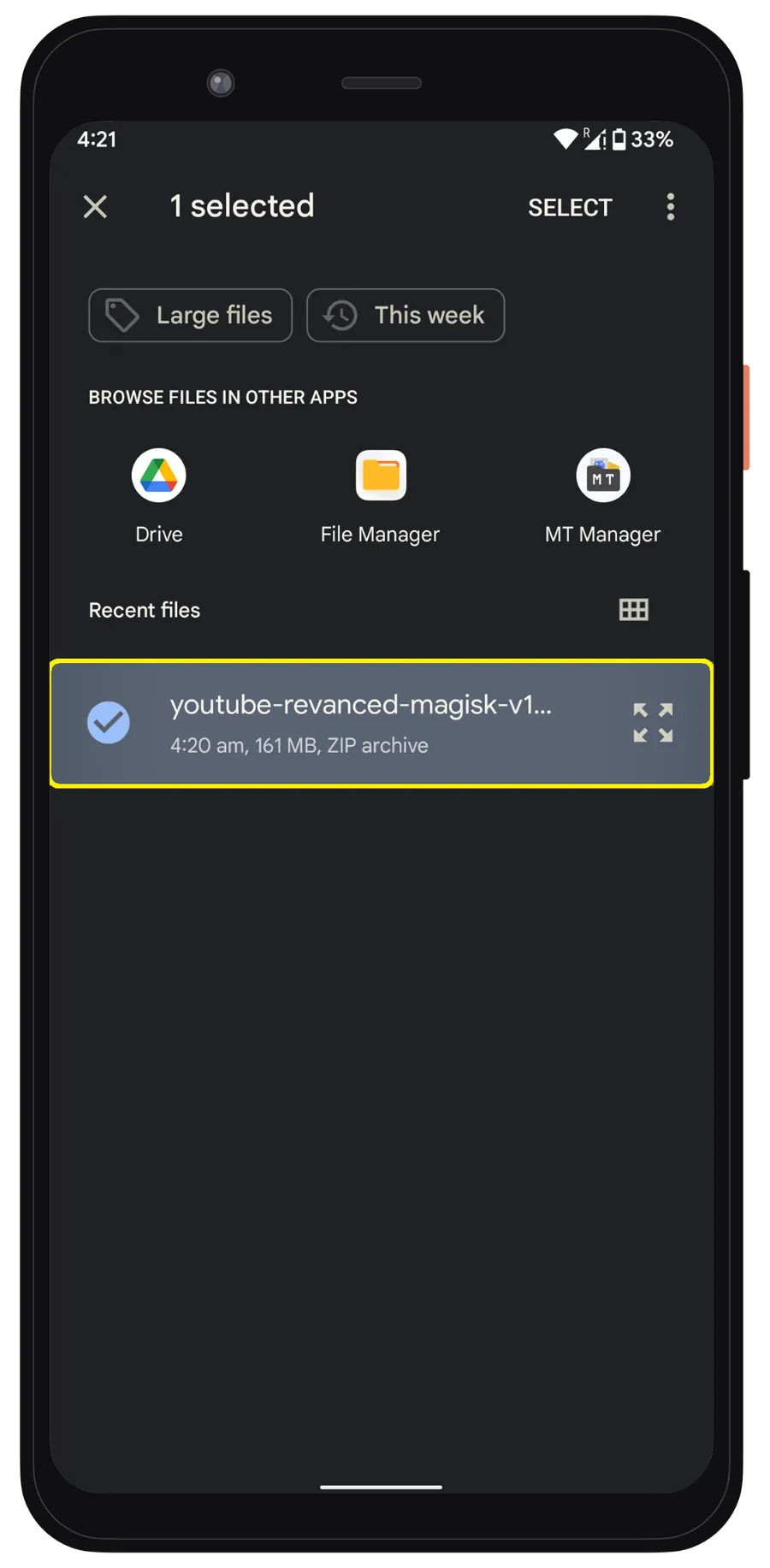 Установите модуль YouTube ReVanced Magisk Module S3